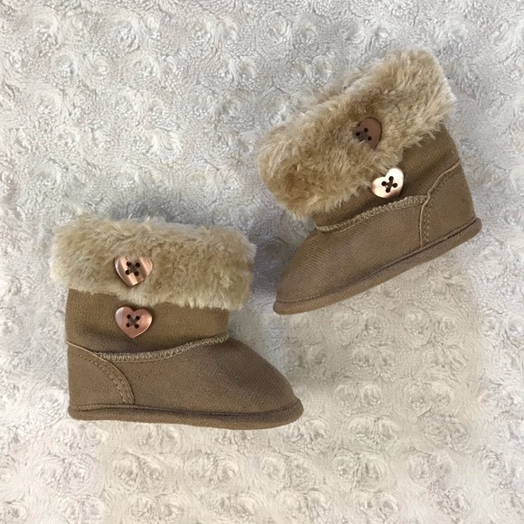 Koala Baby Other - Koala Baby Fuzzy Boots Tan Heart Buttons Size 2